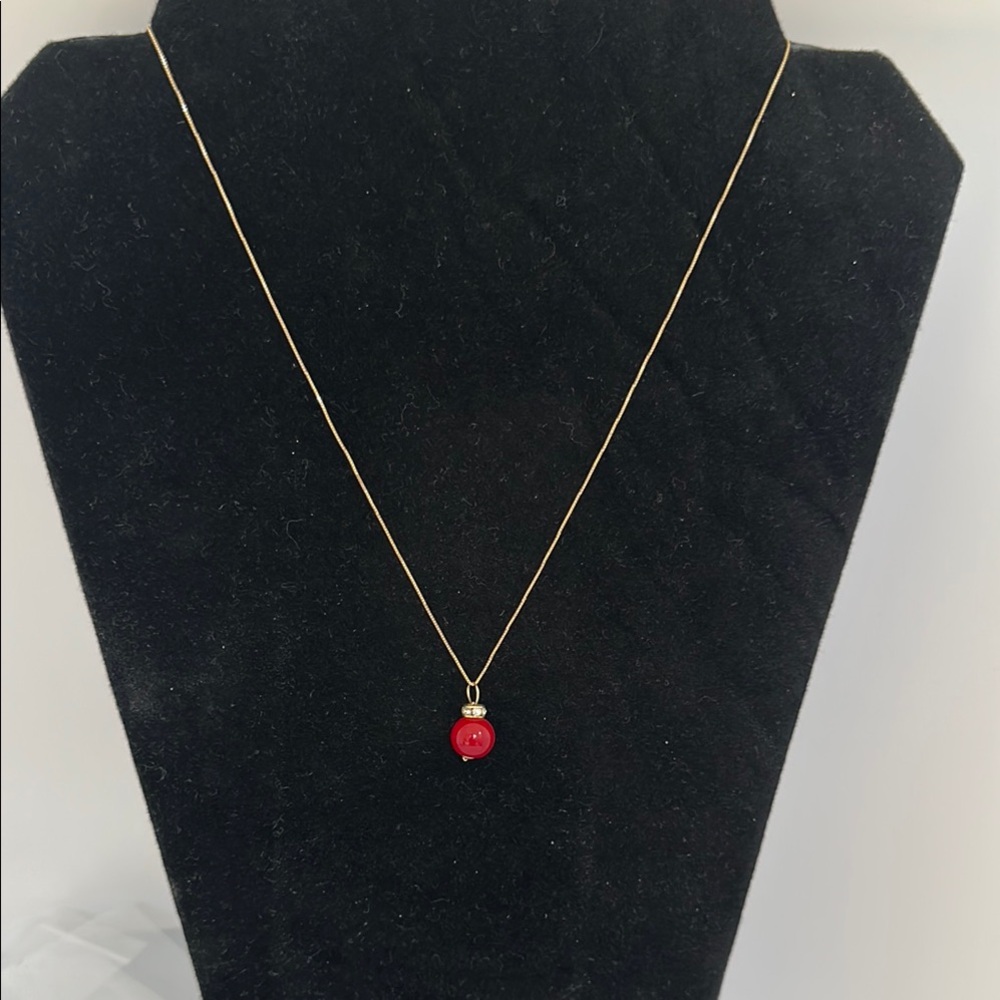14k real solid Gold Necklace with Red coral Pendant